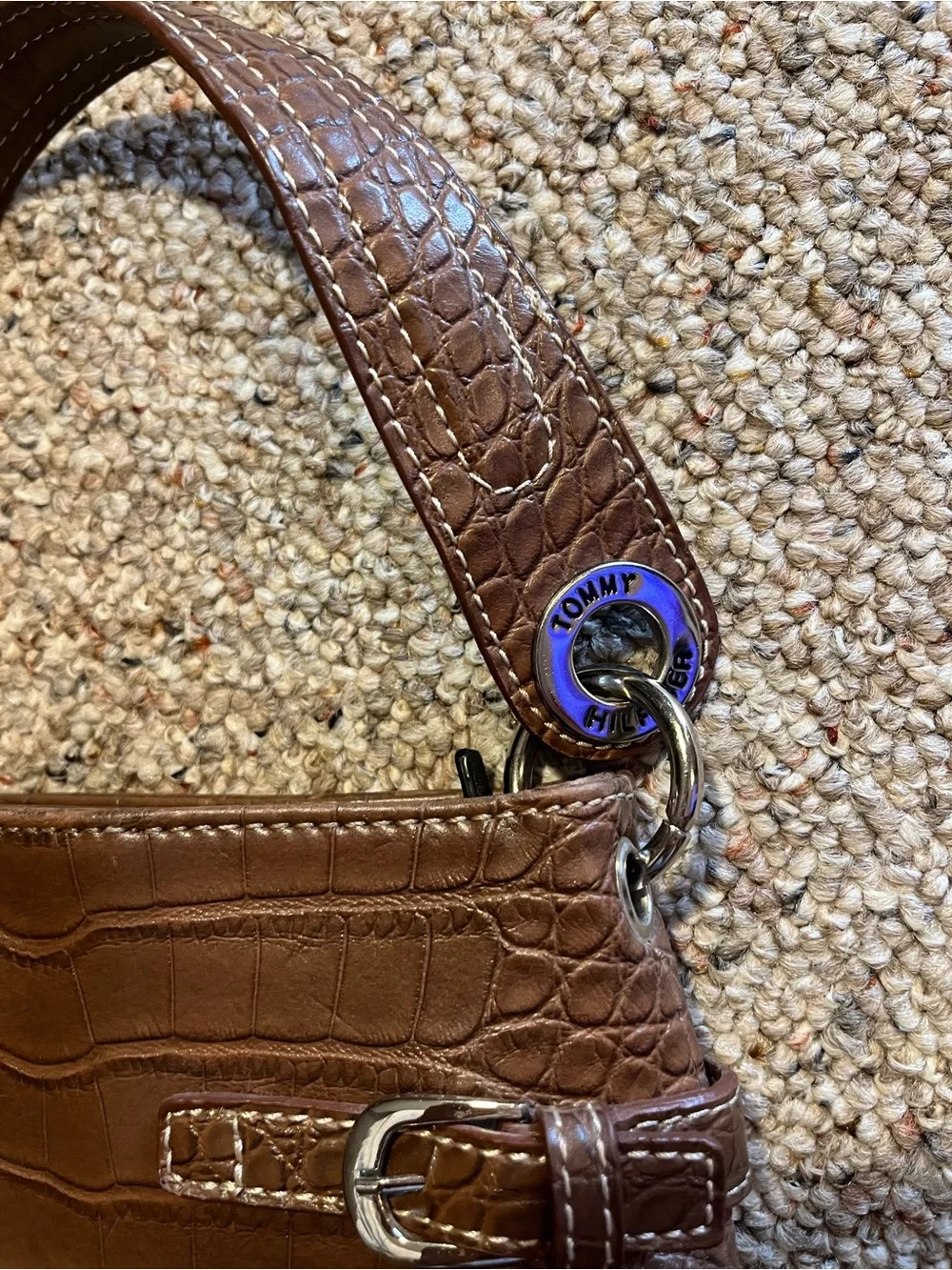 Vintage Y2K Tommy Hilfiger Brown Faux Crocodile Shoulder Bag